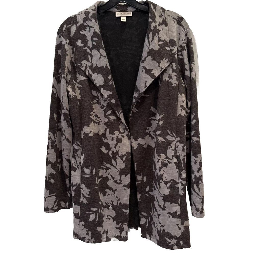 Unique‎ Dana Buchman Womens Charcoal and Light Gray Floral Print Blazer Large